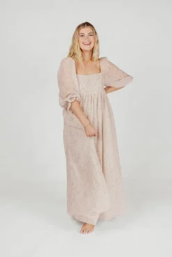 Online Worth Collective *New* Mona Maxi Dress with Smocking in Beige Floral - Bump Friendly &