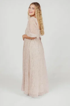 Online Worth Collective *New* Mona Maxi Dress with Smocking in Beige Floral - Bump Friendly &