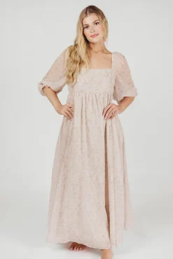 Online Worth Collective *New* Mona Maxi Dress with Smocking in Beige Floral - Bump Friendly &