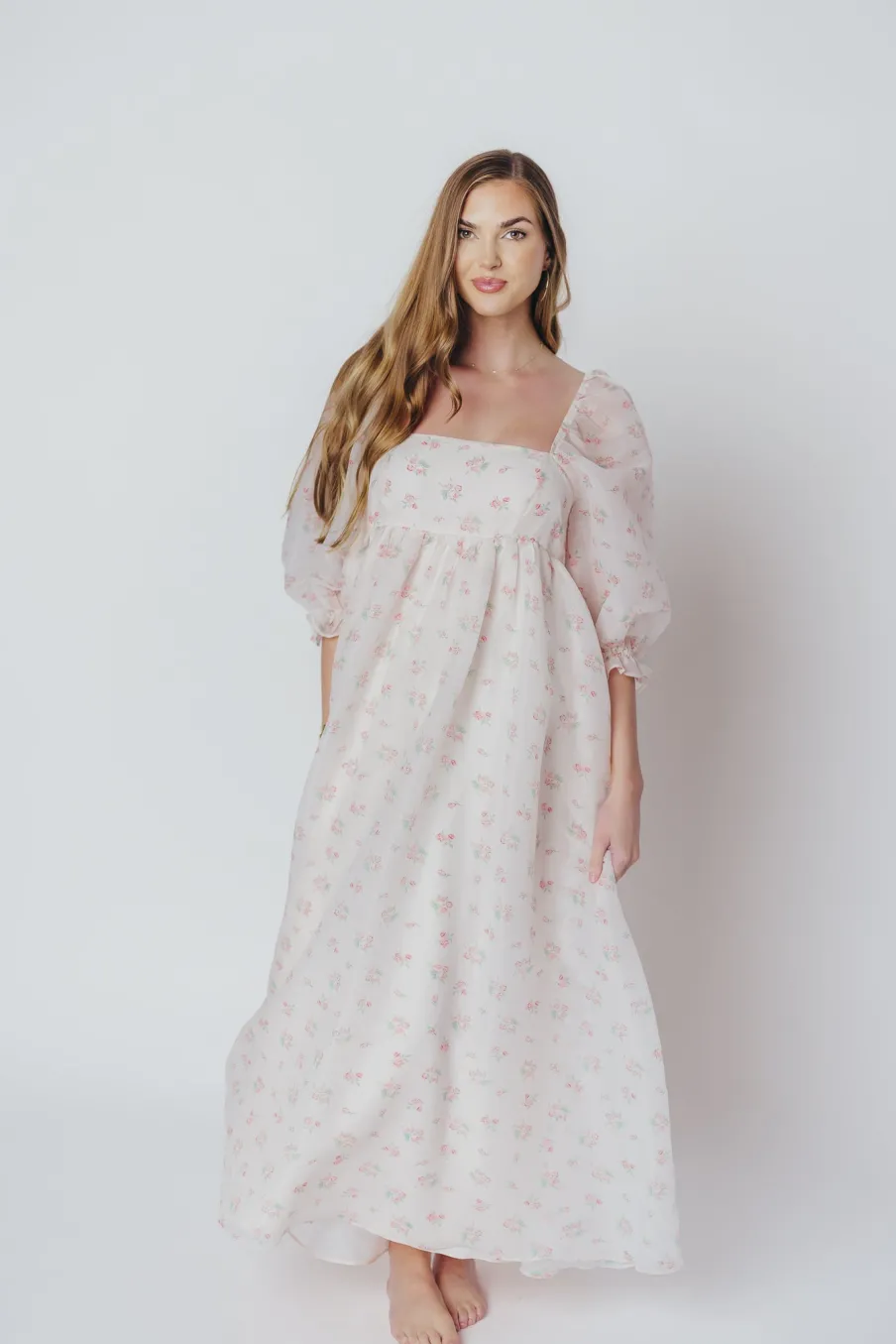 New Worth Collective *New* Mona Maxi Dress with Smocking in Blush Floral - Bump Friendly &