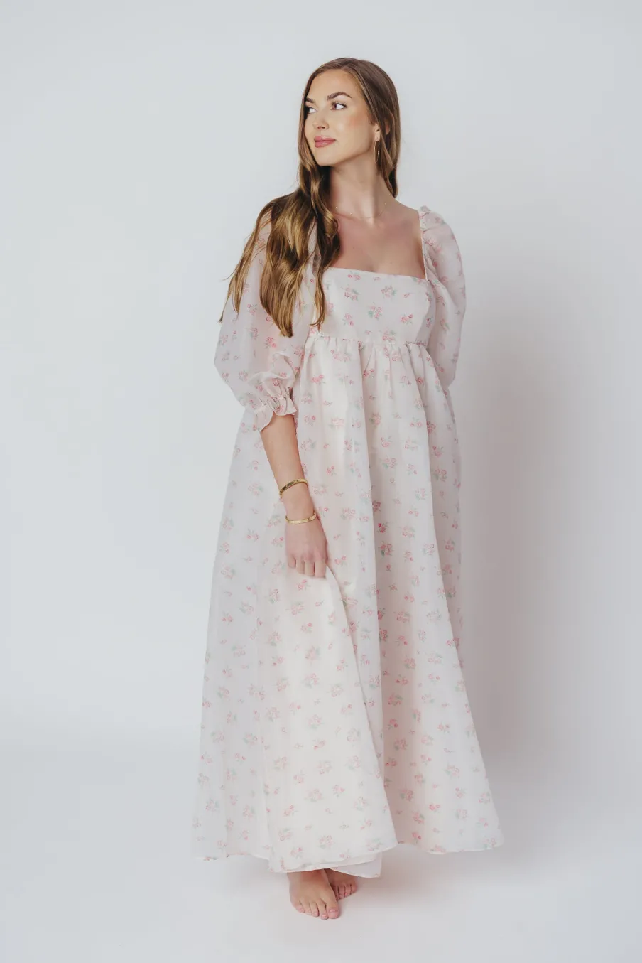 New Worth Collective *New* Mona Maxi Dress with Smocking in Blush Floral - Bump Friendly &