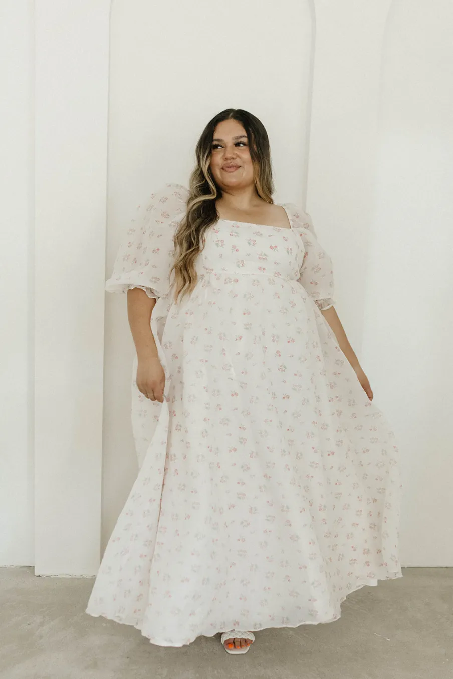 New Worth Collective *New* Mona Maxi Dress with Smocking in Blush Floral - Bump Friendly &
