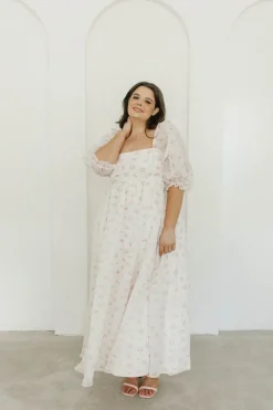 New Worth Collective *New* Mona Maxi Dress with Smocking in Blush Floral - Bump Friendly &