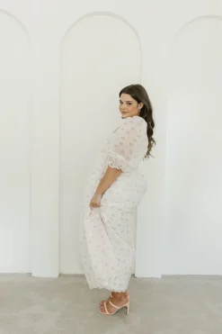 New Worth Collective *New* Mona Maxi Dress with Smocking in Blush Floral - Bump Friendly &