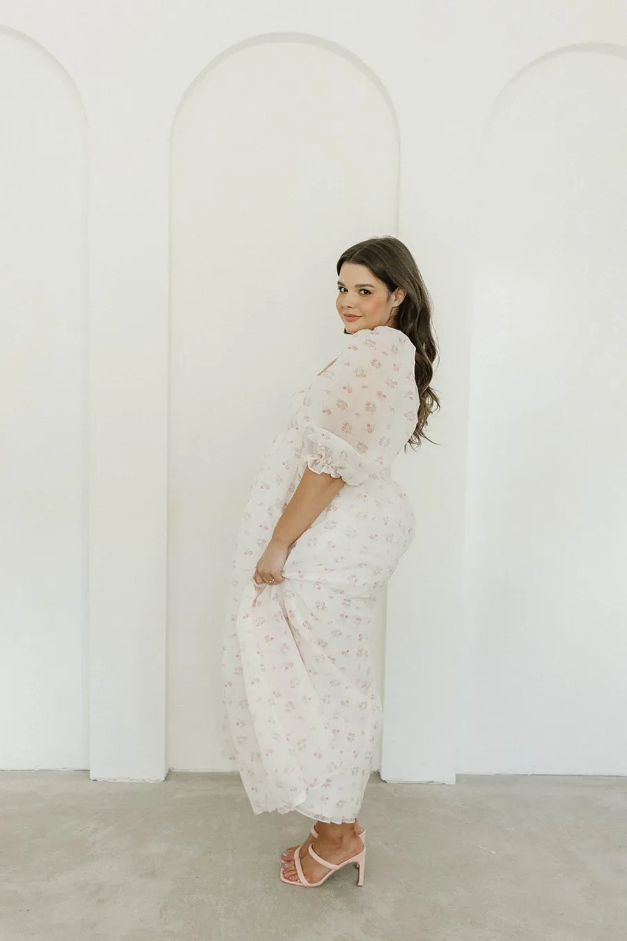 New Worth Collective *New* Mona Maxi Dress with Smocking in Blush Floral - Bump Friendly &