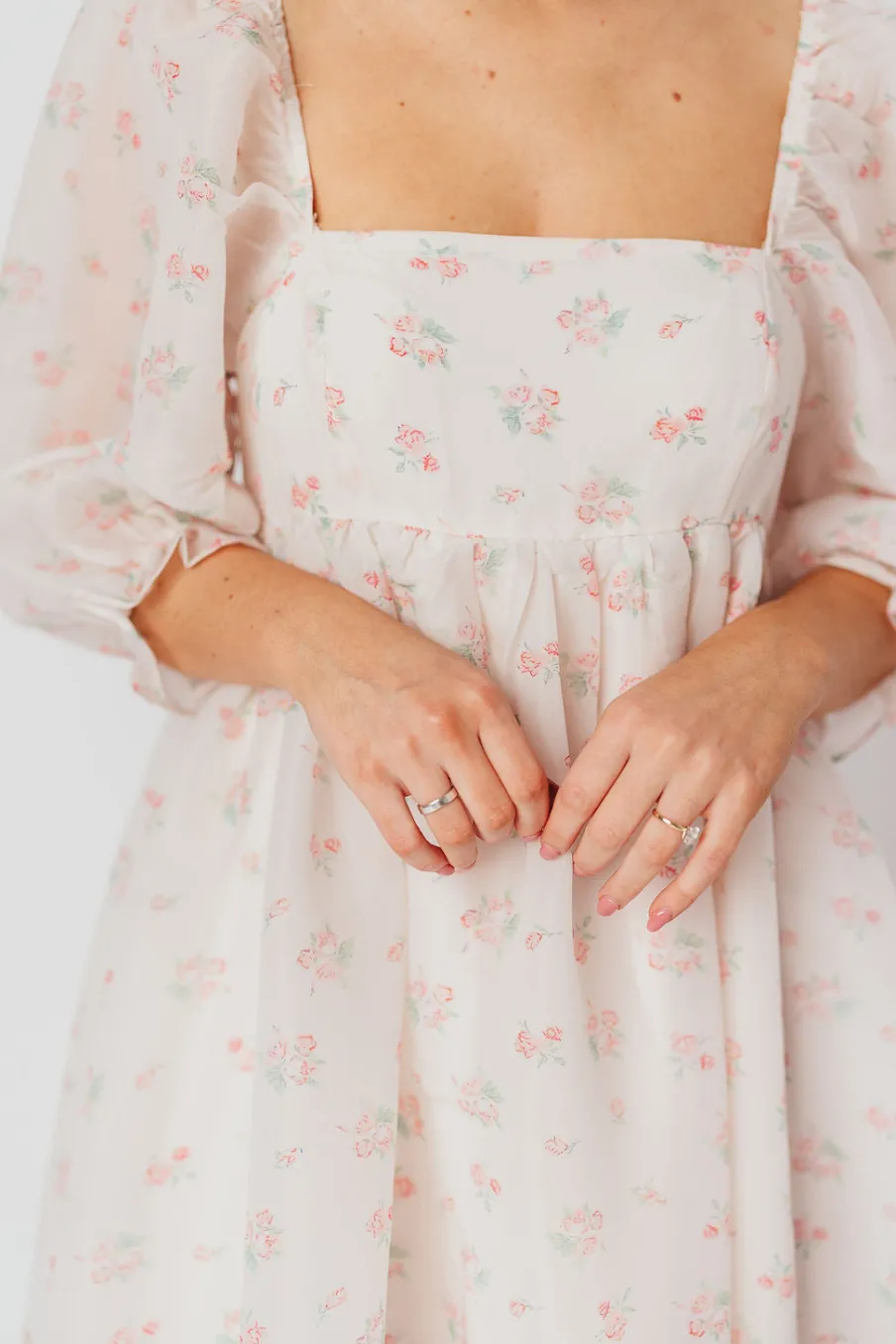 New Worth Collective *New* Mona Maxi Dress with Smocking in Blush Floral - Bump Friendly &