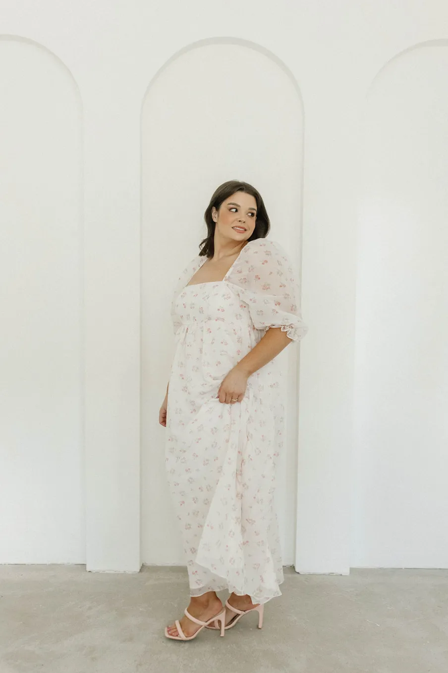 New Worth Collective *New* Mona Maxi Dress with Smocking in Blush Floral - Bump Friendly &
