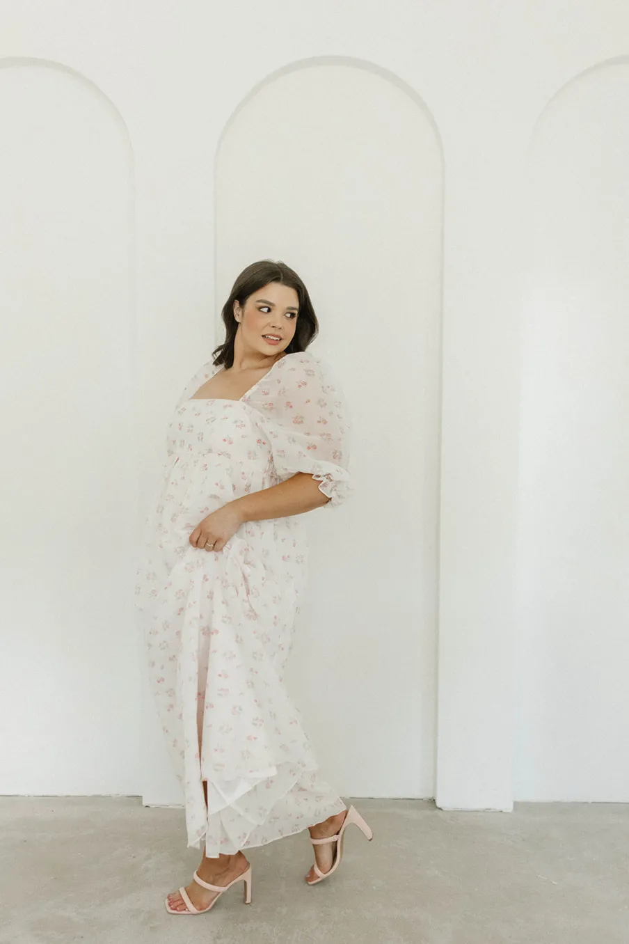 New Worth Collective *New* Mona Maxi Dress with Smocking in Blush Floral - Bump Friendly &
