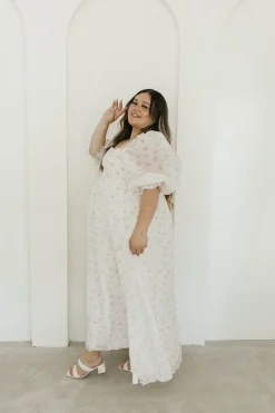 New Worth Collective *New* Mona Maxi Dress with Smocking in Blush Floral - Bump Friendly &