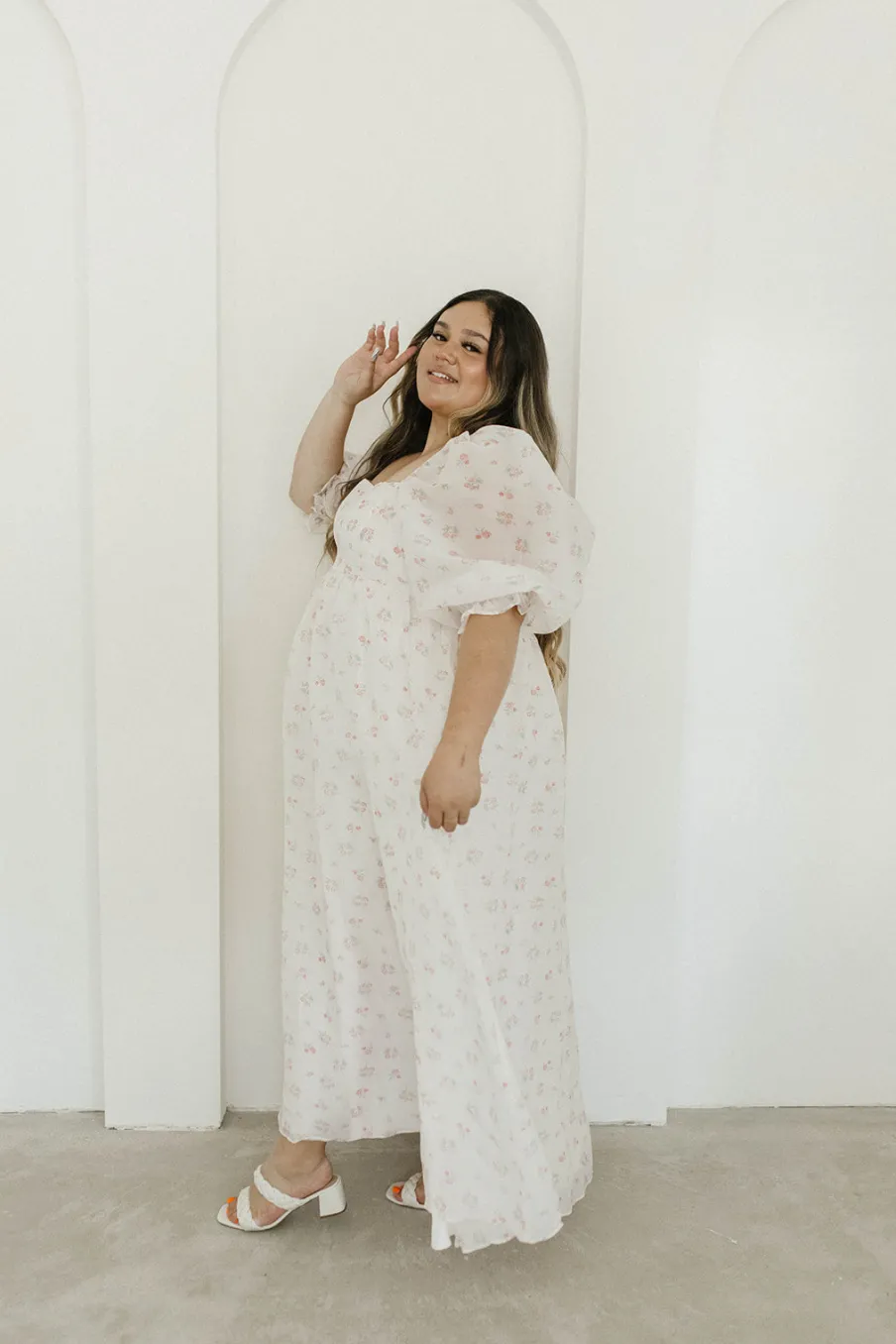 New Worth Collective *New* Mona Maxi Dress with Smocking in Blush Floral - Bump Friendly &
