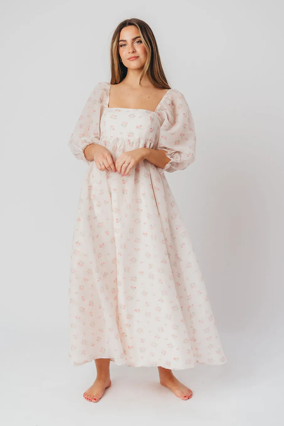 New Worth Collective *New* Mona Maxi Dress with Smocking in Blush Floral - Bump Friendly &