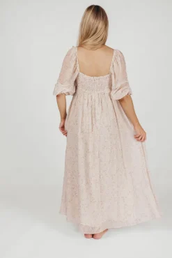 Online Worth Collective *New* Mona Maxi Dress with Smocking in Beige Floral - Bump Friendly &
