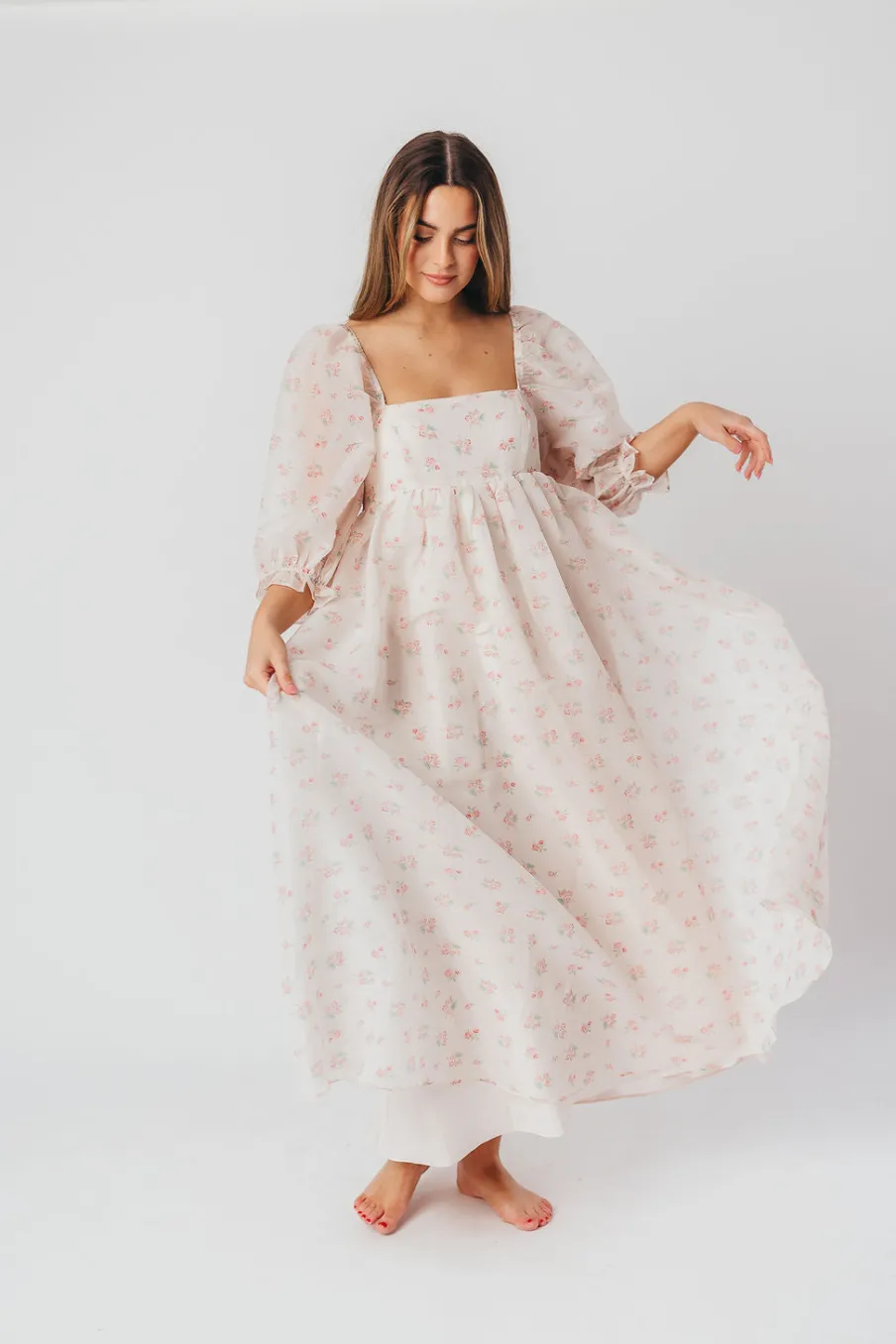 New Worth Collective *New* Mona Maxi Dress with Smocking in Blush Floral - Bump Friendly &