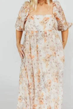 Online Worth Collective *New* Mona Maxi Dress with Smocking in Beige Multi - Bump Friendly & I