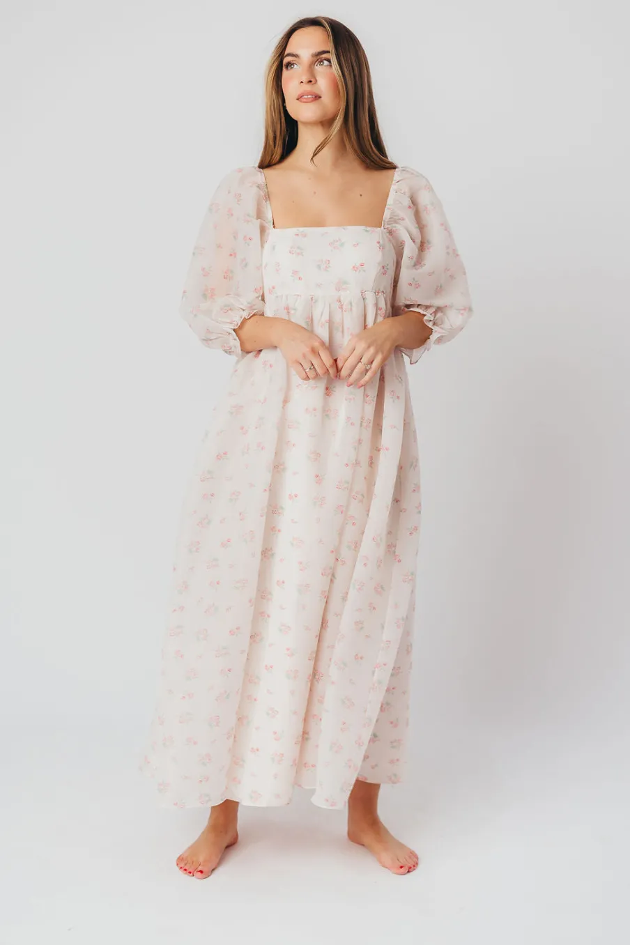 New Worth Collective *New* Mona Maxi Dress with Smocking in Blush Floral - Bump Friendly &