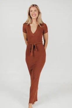 Online Worth Collective Nina Knit Midi Dress in Brown