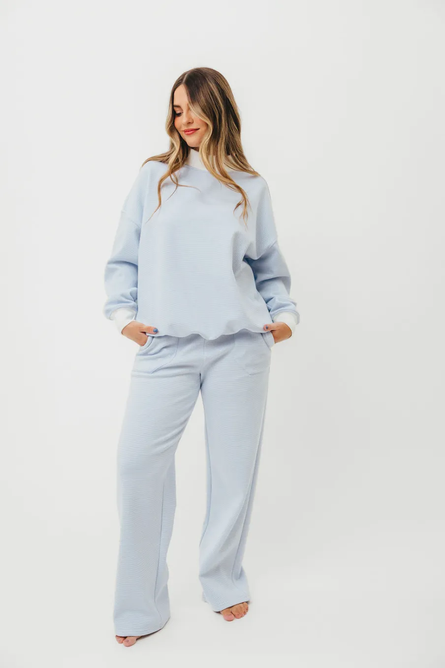 Hot Worth Collective Nixon Mini Striped Sweatpants in Blue and White