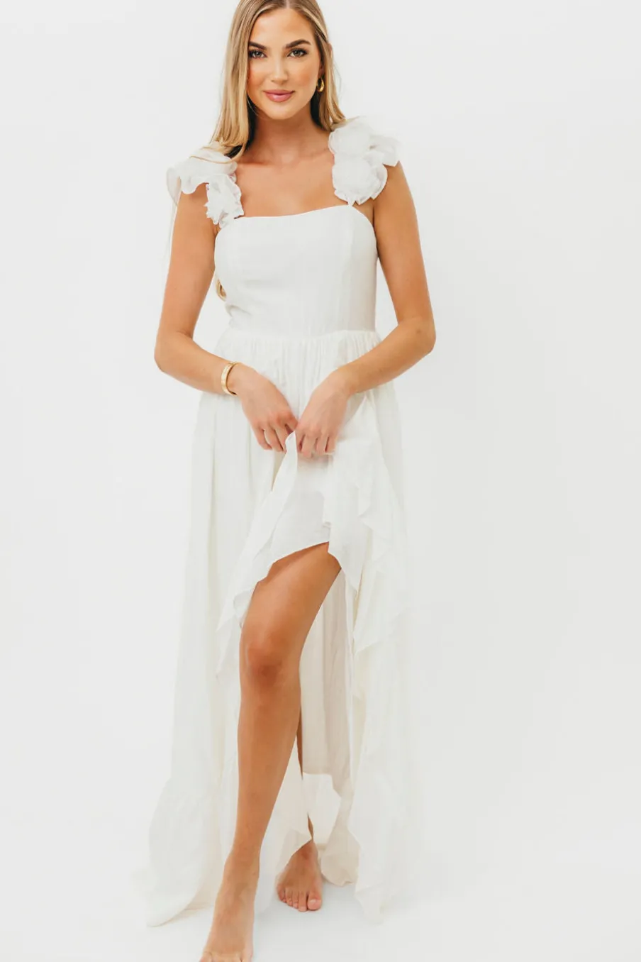Fashion Worth Collective Noelle High Slit Maxi Dress in White