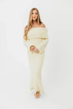 Outlet Worth Collective Nora Knit Maxi Dress in Butter Yellow- Bump Friendly