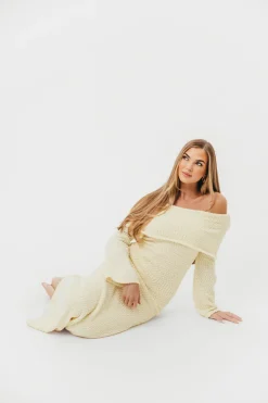 Outlet Worth Collective Nora Knit Maxi Dress in Butter Yellow- Bump Friendly