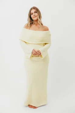 Outlet Worth Collective Nora Knit Maxi Dress in Butter Yellow- Bump Friendly