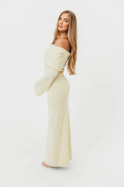 Outlet Worth Collective Nora Knit Maxi Dress in Butter Yellow- Bump Friendly