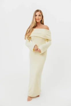Outlet Worth Collective Nora Knit Maxi Dress in Butter Yellow- Bump Friendly