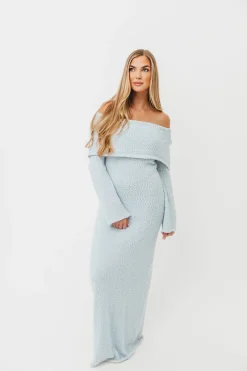 Sale Worth Collective Nora Knit Maxi Dress in Dusty Blue- Bump Friendly