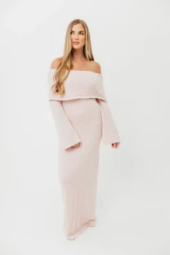 Fashion Worth Collective Nora Knit Maxi Dress in Dusty Pink- Bump Friendly