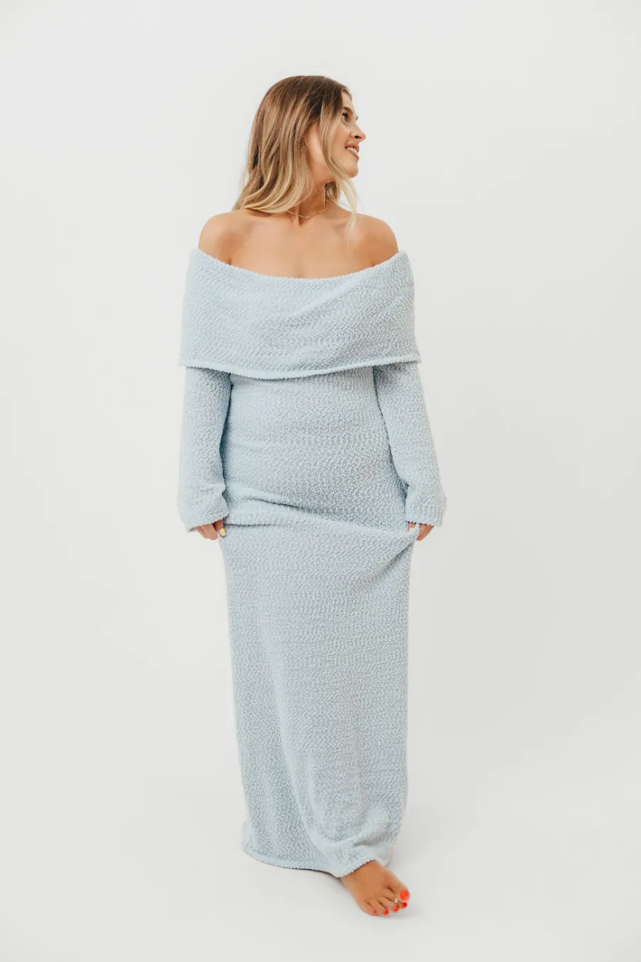 Sale Worth Collective Nora Knit Maxi Dress in Dusty Blue- Bump Friendly