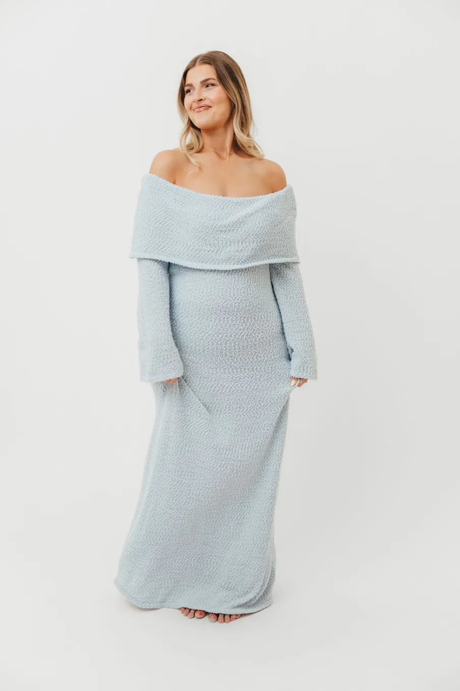 Sale Worth Collective Nora Knit Maxi Dress in Dusty Blue- Bump Friendly