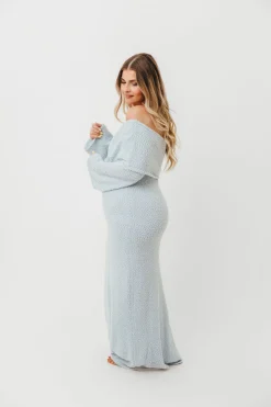 Sale Worth Collective Nora Knit Maxi Dress in Dusty Blue- Bump Friendly