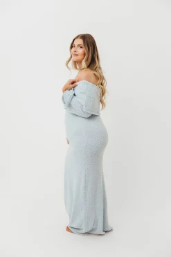 Sale Worth Collective Nora Knit Maxi Dress in Dusty Blue- Bump Friendly