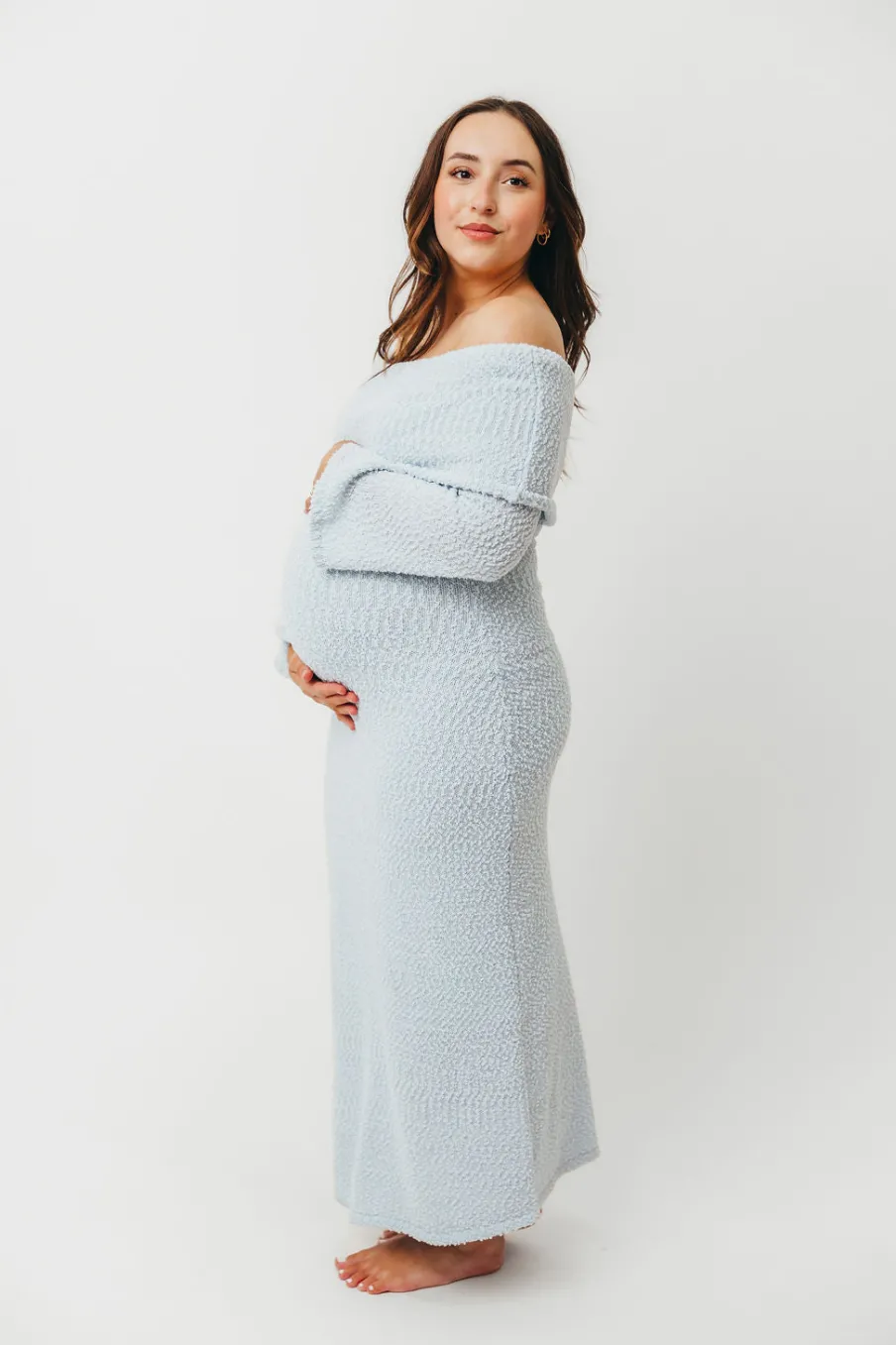 Sale Worth Collective Nora Knit Maxi Dress in Dusty Blue- Bump Friendly