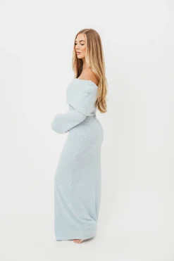 Sale Worth Collective Nora Knit Maxi Dress in Dusty Blue- Bump Friendly