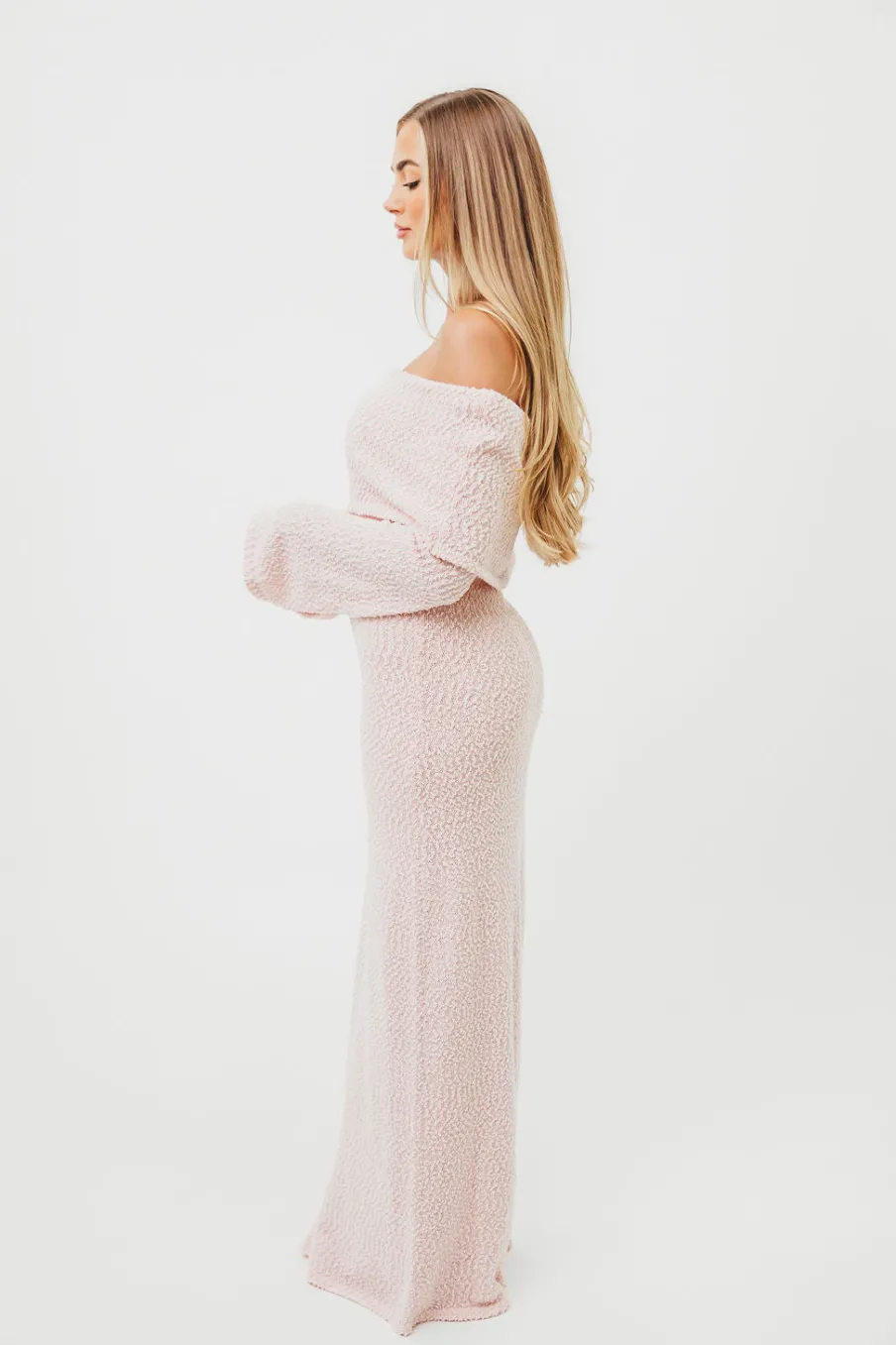 Fashion Worth Collective Nora Knit Maxi Dress in Dusty Pink- Bump Friendly