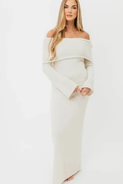 Clearance Worth Collective Nora Knit Maxi Dress in Ivory- Bump Friendly