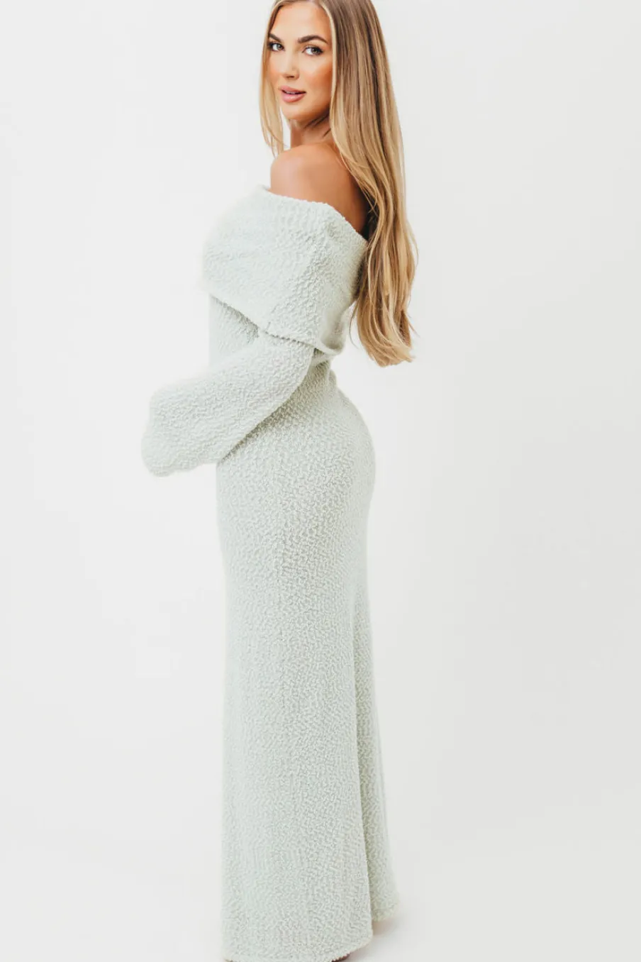 Fashion Worth Collective Nora Knit Maxi Dress in Seafoam- Bump Friendly