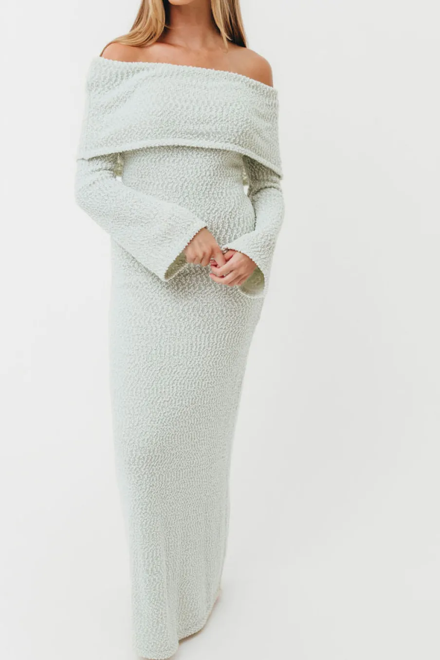 Fashion Worth Collective Nora Knit Maxi Dress in Seafoam- Bump Friendly