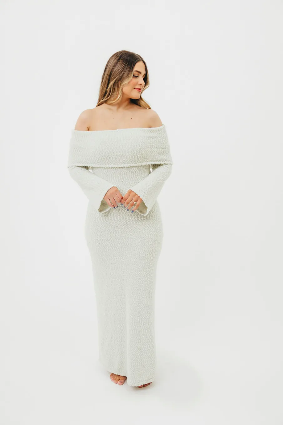 Fashion Worth Collective Nora Knit Maxi Dress in Seafoam- Bump Friendly