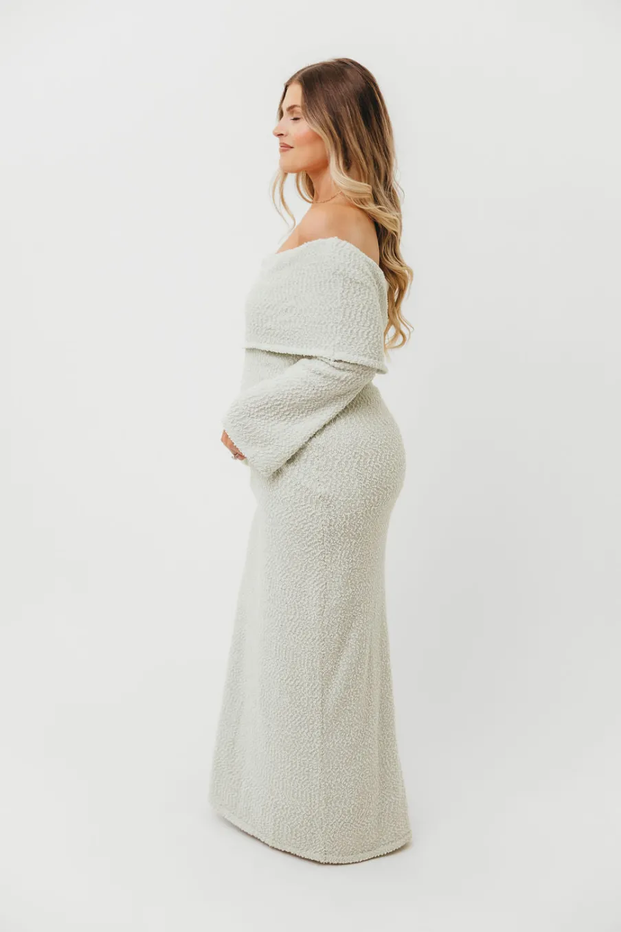 Fashion Worth Collective Nora Knit Maxi Dress in Seafoam- Bump Friendly