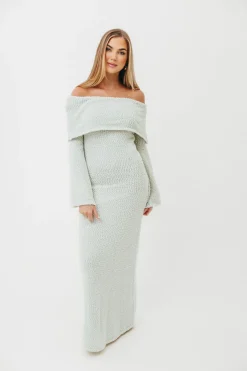 Fashion Worth Collective Nora Knit Maxi Dress in Seafoam- Bump Friendly
