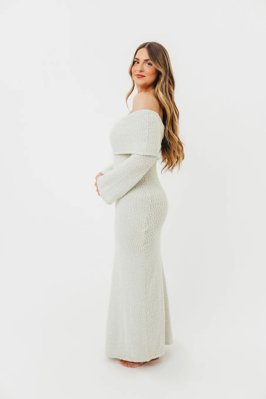 Fashion Worth Collective Nora Knit Maxi Dress in Seafoam- Bump Friendly