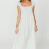 Fashion Worth Collective Novella 100% Linen Maxi Dress in Off-White - Bump Friendly
