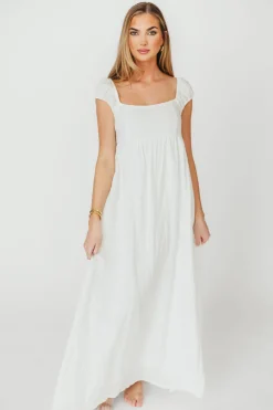 Fashion Worth Collective Novella 100% Linen Maxi Dress in Off-White - Bump Friendly