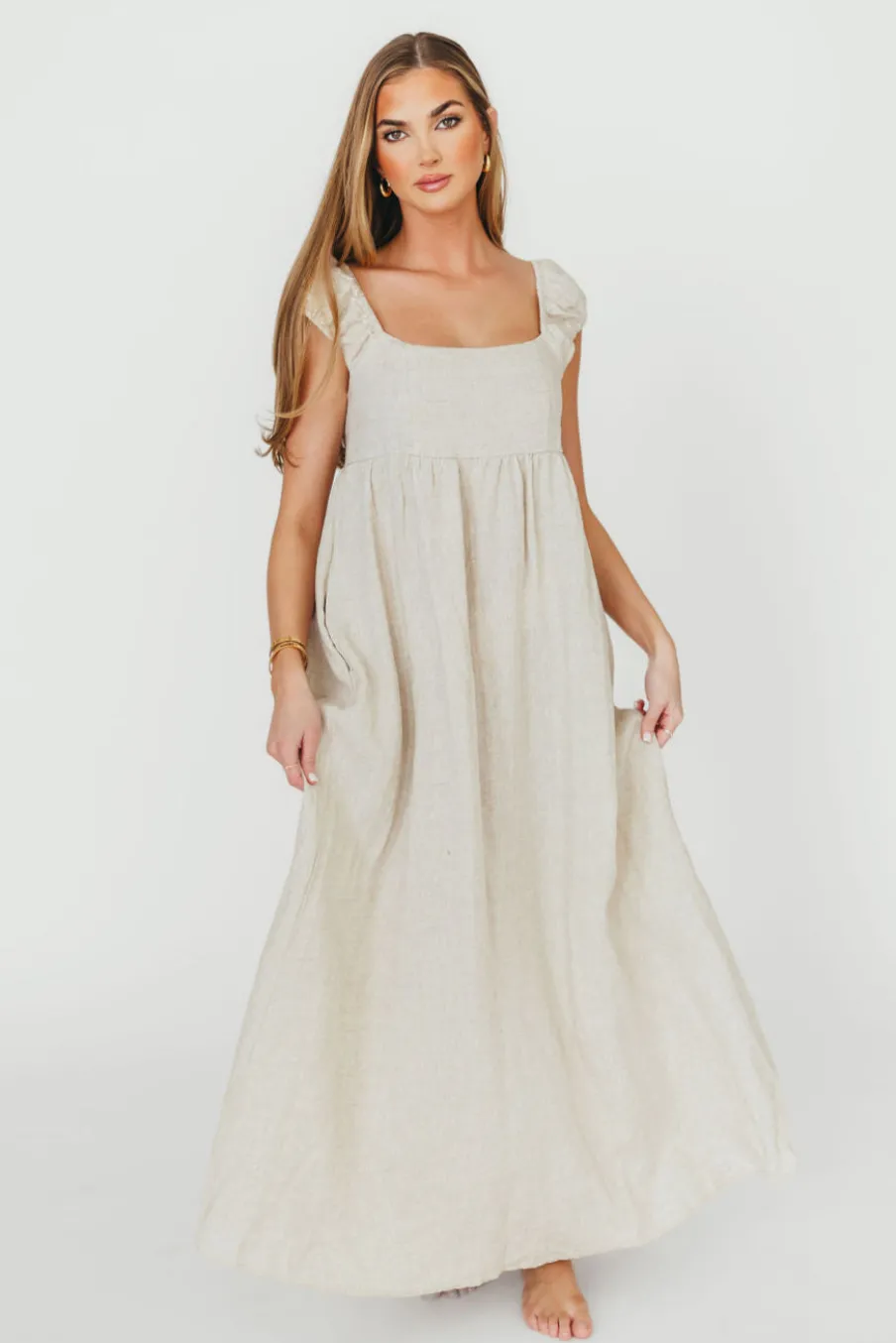 New Worth Collective Novella 100% Linen Maxi Dress in Linen - Bump Friendly