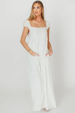 Fashion Worth Collective Novella 100% Linen Maxi Dress in Off-White - Bump Friendly