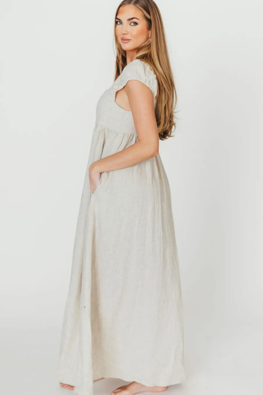 New Worth Collective Novella 100% Linen Maxi Dress in Linen - Bump Friendly