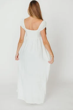 Fashion Worth Collective Novella 100% Linen Maxi Dress in Off-White - Bump Friendly