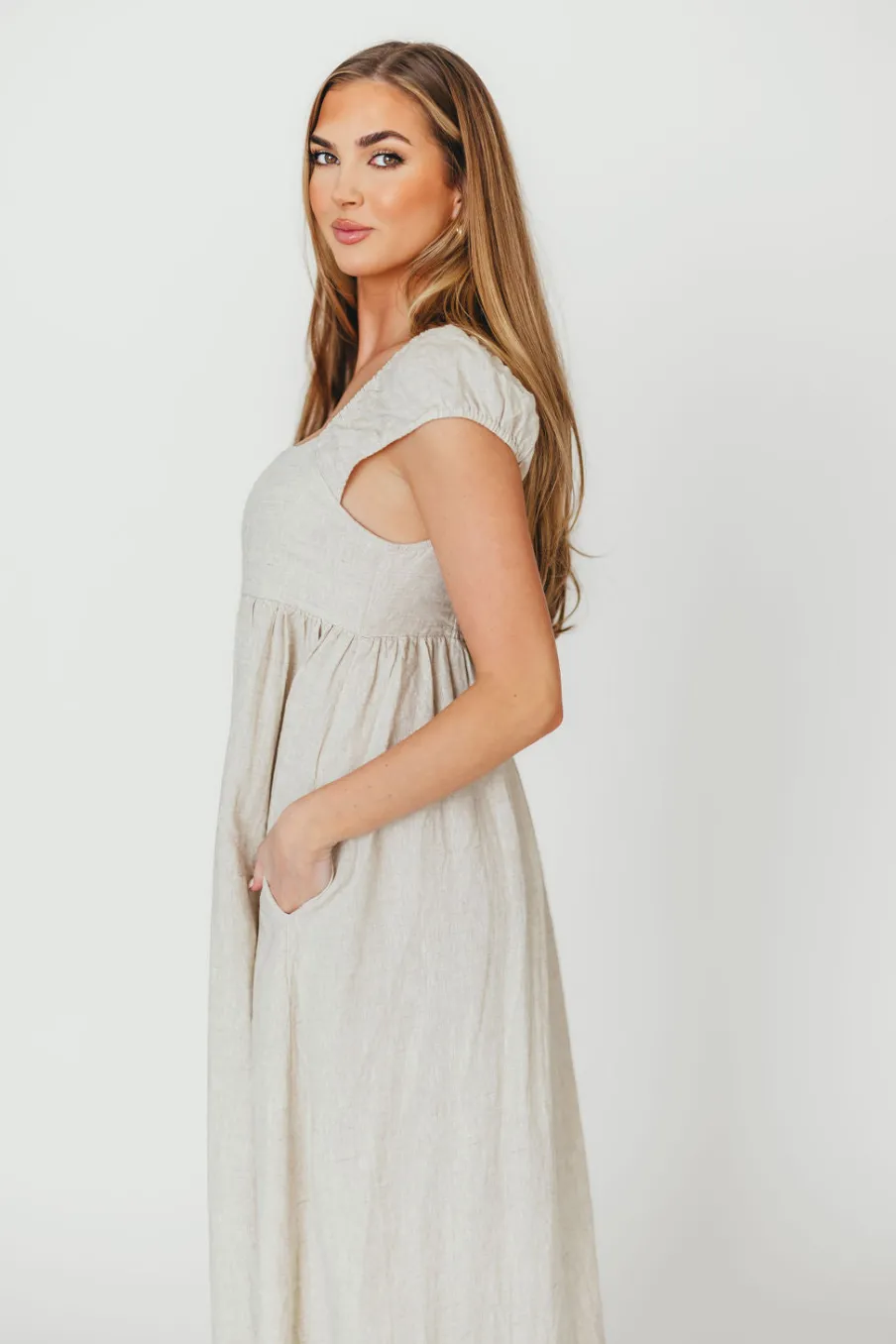New Worth Collective Novella 100% Linen Maxi Dress in Linen - Bump Friendly